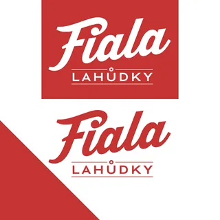 Červená a bílá varianta loga Lahůdky Fiala